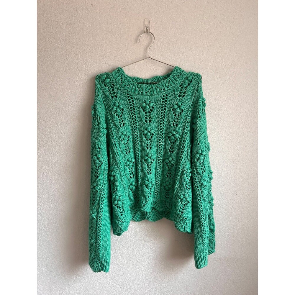 Zara Pom Pom Chunky Knit Sweater in Green Size LARGE